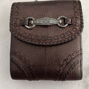 Brighton Tri Fold Brown Pebbled Leather Wallet Matte  Silver Tone Hardware